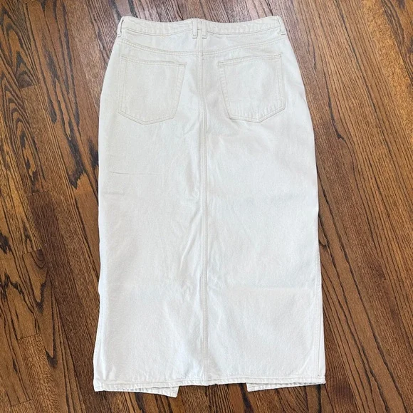 B25 MNG Mango Women XL Cream Maxi Skirt Jean Skort Slit Front Hem - Picture 4 of 5